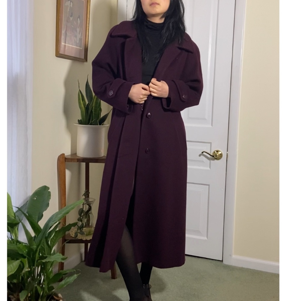 Vintage Deep Plum Long Wool Coat